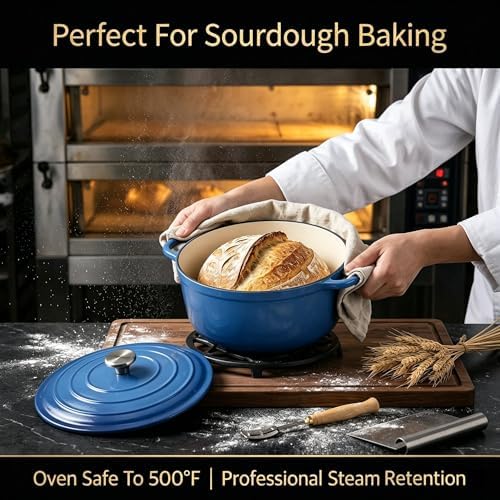 QuliMetal 5-Piece Cobalt Blue Enameled Cast Iron Cookware Set - Image 5