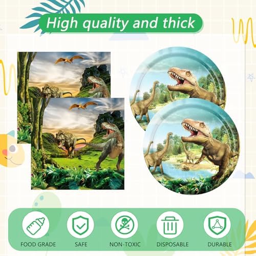 41Pcs Dinosaur Birthday Party Decorations,Dino Party Decorations Tableware Set Jurassic Dinosaur Paper Plates Napkins Tablecloth丨Boys Kids Baby Shower Jurassic Theme Birthday Party Decor,Serve 20 - Image 4