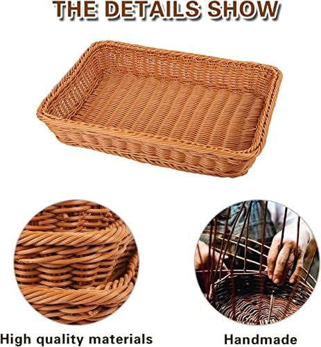 KEILEOHO 3 Packs Poly Wicker Bread Baskets of 12 Inch, Handmade Woven Pantry Organizer, Tabletop Food Serving Baskets for Fruits, Vegetables and Snacks, Restaurant, Hotel Serving, Brown - Image 6