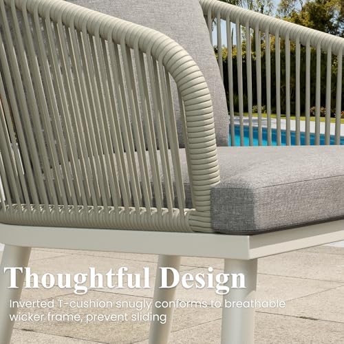 LayinSun 7 Pieces Outdoor Patio Dining Set, Aluminium Rectangular Dining Table and Wicker Rattan Chairs Set for Outside Backyard, Poolside - Image 4