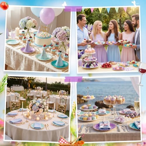 48 Pcs Mermaid Paper Plates 9 Inch Scalloped Pink Blue Purple - Image 6