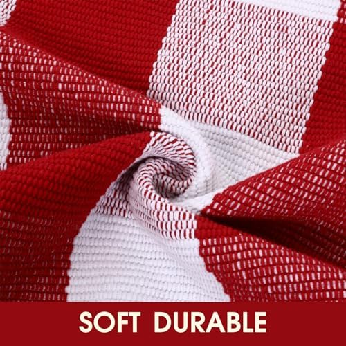 Christmas Red and White Plaid Rug, 4' x 6' Cotton Hand-Woven Layered Door Mat for Front Porch, Entryway, Outdoor Holiday Decor, Washable Buffalo Check Rug for Home, Patio, Kitchen - Image 3