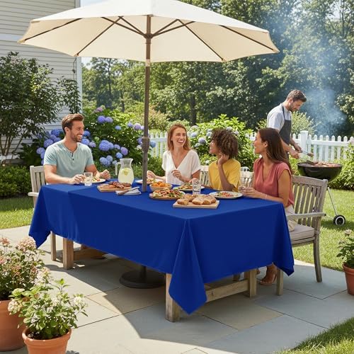 LUSHVIDA Rectangle Outdoor Tablecloth with Umbrella Hole 52x70 Inch Blue - Image 3