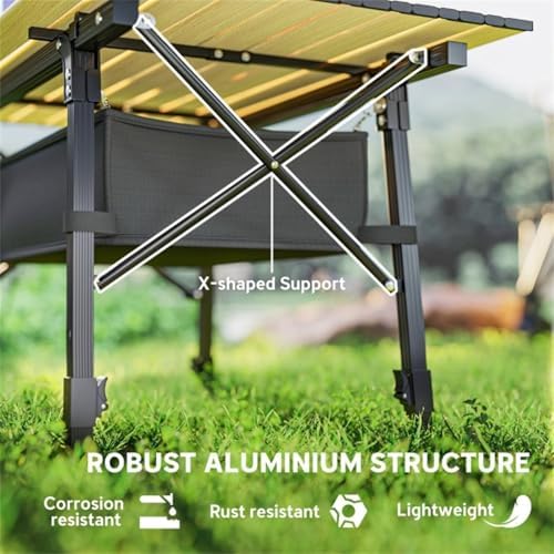 Adjustable Height Folding Camping Table, Aluminum Alloy Frame with Oxford Cloth Storage Basket, Portable Outdoor Dining Table for Picnic, Camping and Backyard BBQ - Image 7