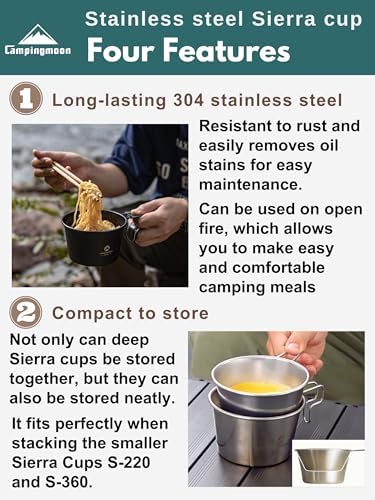 CAMPINGMOON Deep Sierra Cup 600ml Stainless Steel Camping Cup 304 Food Grade Fire Ready Outdoor Cooking Bowl Measurement Marks Stackable Camping Cookware Backpacking Hiking Campfire Use BKS-369 - Image 3