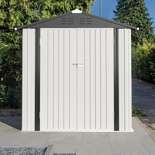 JUMMICO Metal Outdoor Storage Shed 6 x 4 FT Metal Shed with Lockable Door,Waterproof Garden Tool Shed Storage House for Backyard Patio Lawn,White - Image 6