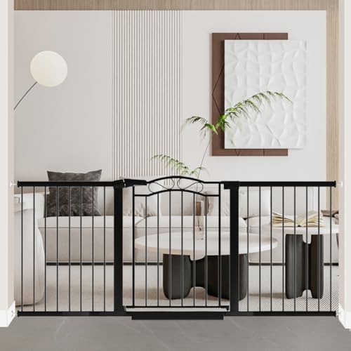 Fairy Baby 70.9"-76.3" Extra Wide Baby Gate for Stairs Doorways, Pressure Mount Pet Gate Auto Close Safety Child Gate, Long Large Dog Gate Indoor for House, 71 72 73 74 75 76 Inches Wide, Black by FairyBaby