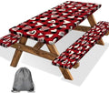 Valentines Day Picnic Table Cover with Bench Covers, Camping Essentials, Heart Buffalo Plaid Outdoor Table Covers, Waterproof Windproof, Fitted Tablecloth Cover with Elastic Edge, 3 PCS, 30x60 Inch by Xguatan
