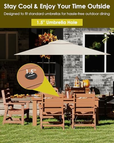 GREENVINES 5-piece Outdoor Dining Set, HDPE Table & 4 Chairs, Teak - Image 5