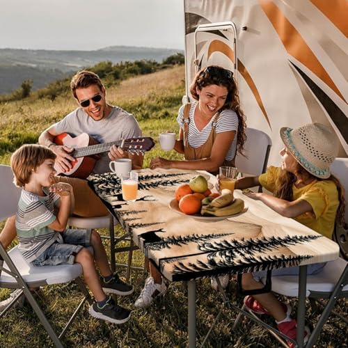 Picnic Table Cover with Bench Covers Camping Essentials Rustic Hunting Deer Forest Waterproof Windproof Camping Tablecloth Fitted Tablecloth Cover with Elastic Edge for Indoor Outdoor 3 PCS 30x60 Inch - Image 2