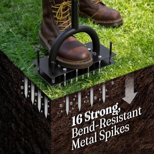 Grenebo Lawn Aerator Manual Aerator Lawn Tool with 16 Spikes, Black Red - Image 3
