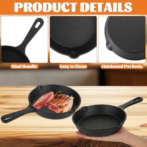 4 Pack Mini Cast Iron Skillet, 6 Inch Small Cast Iron Frying Pan, Pre-Seasoned Cast Iron Skillet Set, Black Non-Stick Mini Cast Iron Cookware for Stove, Oven, Grill Safe, Indoor and Outdoor Use - Image 3