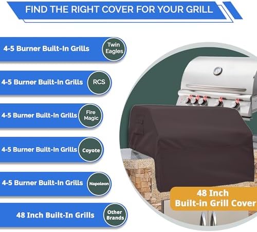 Covers & All Built-in Grill Cover for Outdoor Grill – Heavy Duty 12 oz Waterproof Built-in BBQ Grill Cover, PVC-Coated Polyester with Elastic Hem for Snug Fit (48 x 27 x 26 inches, Coffee) - Image 3
