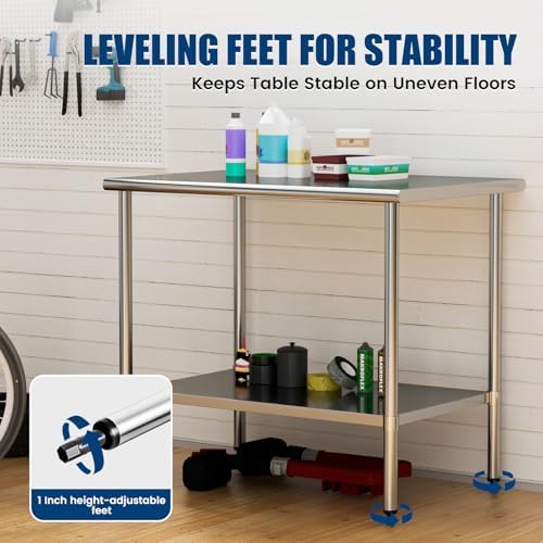 Stainless Steel Work Table 30 x 60 Inch with Adjustable Undershelf, Heavy-Duty Metal Prep Table for Commercial Kitchen & Restaurant, Garage, Outdoor - Image 6
