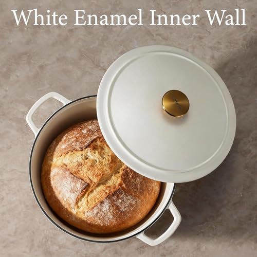 CAROTE 5QT Cream White Enameled Cast Iron Dutch Oven Pot with Lid - Image 3