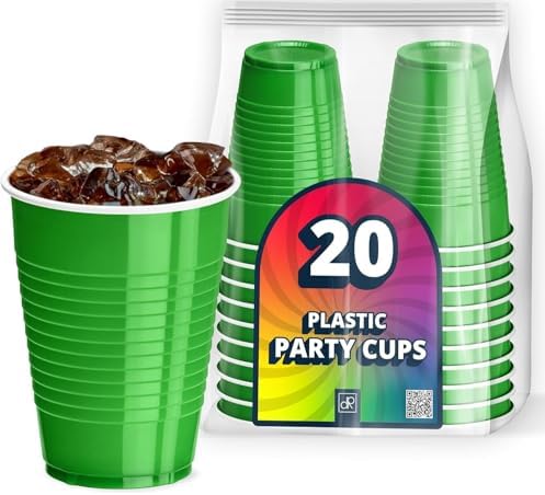 DecorRack 20 Party Cups 12 oz Disposable Plastic Cups for Birthday Party Bachelorette Camping Indoor Outdoor Events Beverage Drinking Cups (Green, 20) by DecorRack