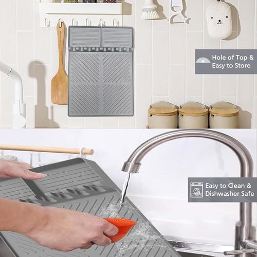 Silicone Griddle Tools Mat for Blackstone, Spatula Rest with Drip Pad, Grill Side Shelf Mat for Blackstone, Silicone Utensil Rest/Holder for BBQ Tools (Gray 1 Pack) - Image 5