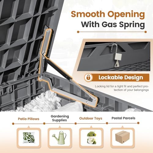 Greesum 100 Gallon Resin Patio Storage Box for Garden Tools, Gray - Image 2
