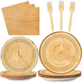 Wiooffen 96 PCS Brown Paper Tableware Set - Rustic Wood Tree Party Supplies for 24 Guests, Includes Plates, Forks, Napkins for Camping, Hunting Theme by Wiooffen