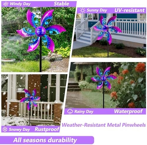 Metal Wind Spinner for Yard, 37" Garden Decor, Purple Finish - Image 5