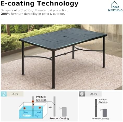 MFSTUDIO Patio Table for 6, 64" Black Metal Dining Table w/Umbrella Hole - Image 4