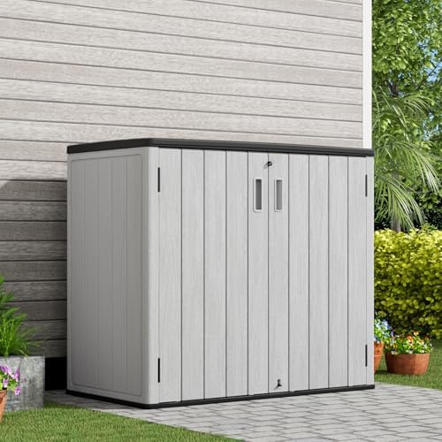 KINYING Outdoor Horizontal Storage Sheds,37 Cu.ft Outdoor Storage Cabinet Waterproof Resin Tool Storage Box for Lawn Mower,Garden Tools and Patio Furniture, Lockable (Grey) - Image 2