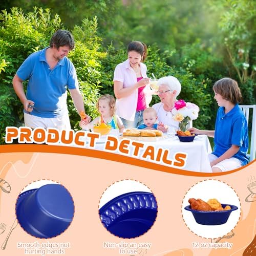 30 Pack 12 oz Blue Disposable Plastic Bowls Dessert, Ice Cream, Salad, Soup Serving Cups for Party, Picnic, Food Snacks (Blue) - Image 3