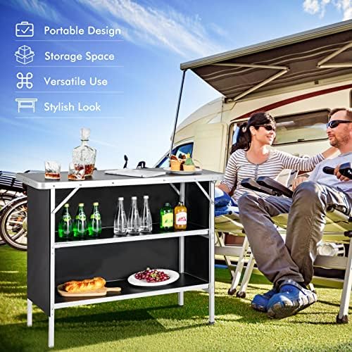 COSTWAY Folding Picnic Camping Table, Portable Camping Table with Carry Bag - Image 3