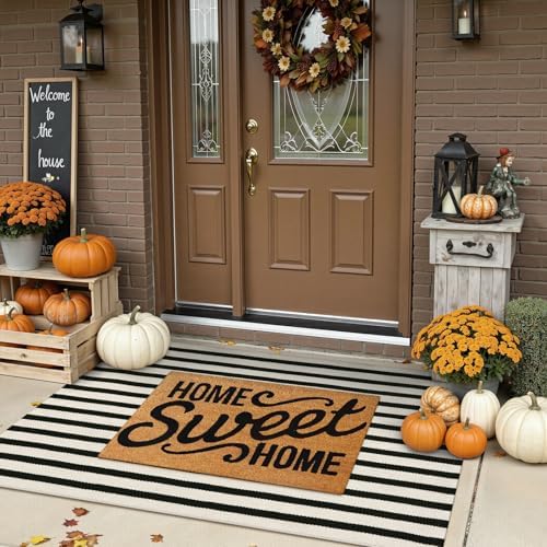 Fall Front Door Mat 3'x5', Cotton Woven Washable Striped Outdoor Rug - Image 3