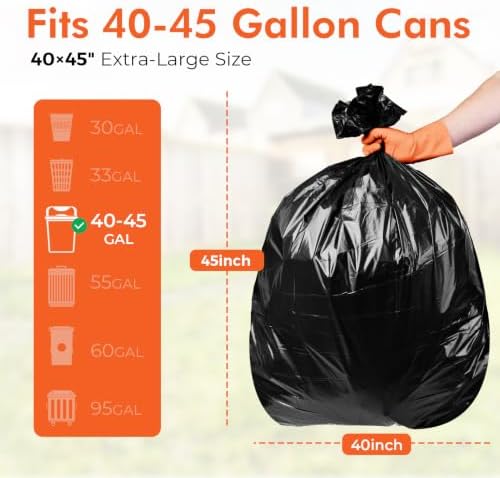 Delxo 40-45 Gallon Trash Bags, 125 Count, 40×45'' Large Black Garbage Bags - Image 3