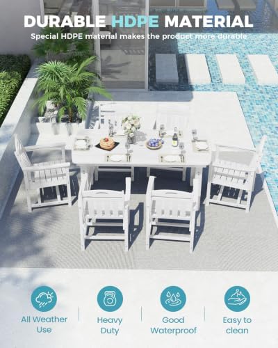 Ciokea HDPE Outdoor Dining Set of 6, Patio Table and Chairs Sets, White - Image 3