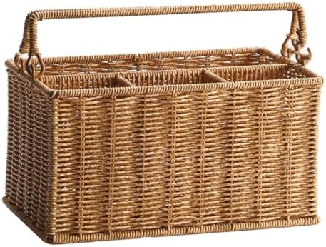 Imitation Rattan Woven Portable Tool Basket Outdoor Picnic Seasoning Bottles Divided Storage Basket by Unknown
