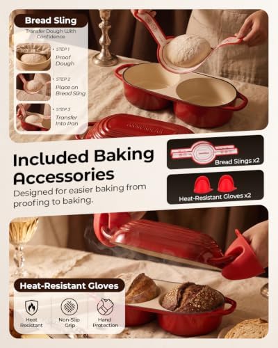 Mini Double Dutch Oven for Sourdough, Enameled Cast Iron Bread Pan, Red - Image 7
