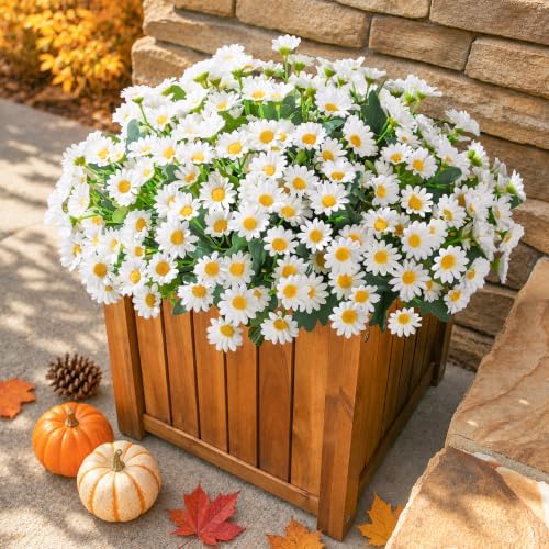 Daisy Artificial Flowers for Outdoors Autumn Fall Decoration, 6 Bundles Fake Mums White Silk Flowers for Outside Look Real UV Resistant Faux Flowers Plants for Planter Front Door Home Indoor Porch Urn - Image 4
