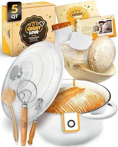 CRUSTLOVE 5 QT Enameled Bread Baking Pan with Lid for Artisan Sourdough Set by CRUSTLOVE