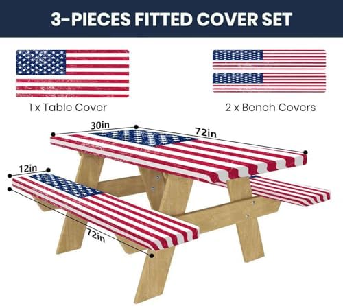 CAPSCEOLL Fitted Picnic Table Cover with Bench Covers 6ft - American Flag - Image 2