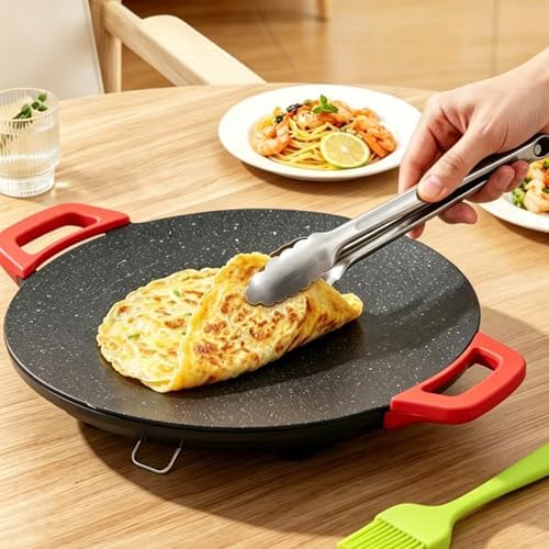 Electric Smokeless Grill, Non-Stick BBQ Griddle with Temperature Control, Round Cooking Surface with Red Handles, Indoor Barbecue Pan for Meat and Seafood (15.7) - Image 6