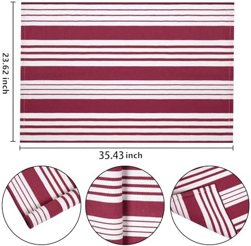 Red and White Striped Outdoor Rug 24"x35"Cotton Washable Door Mat Outdoor - Image 3