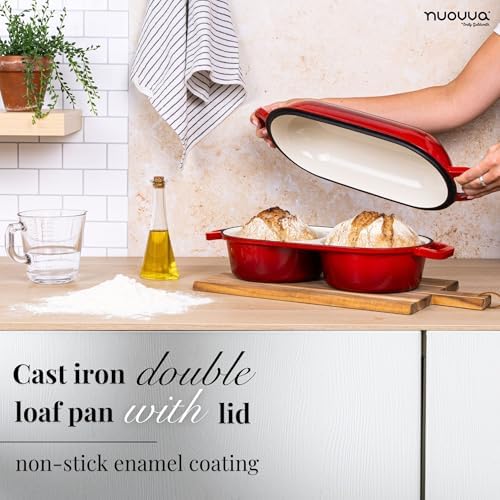 Dutch Oven For Sourdough Bread Baking – Enamelled Cast Iron Bread Loaf Pot – 500°F Oven Safe Non Stick Bread Pot – Double Round Loaf Space, 16.5cm Diameter, Red, – by Nuovva - Image 5