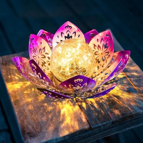 Huaxu Solar Garden Lights Outdoor Decorative - Bright Lotus Flower Table Lamp, Waterproof Solar Lights for Patio Pathway Yard Balcony Outside Decor by Huaxu