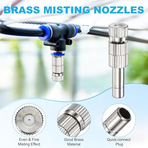 M METERXITY 20-Pack Brass Misting Nozzles, 0.031"/0.8mm Orifice Mister Replacement Heads with Filter Mesh for Cooling System/Landscaping/Humidification, 6mm Low-Pressure Fog Sprayer Nozzle - Image 2