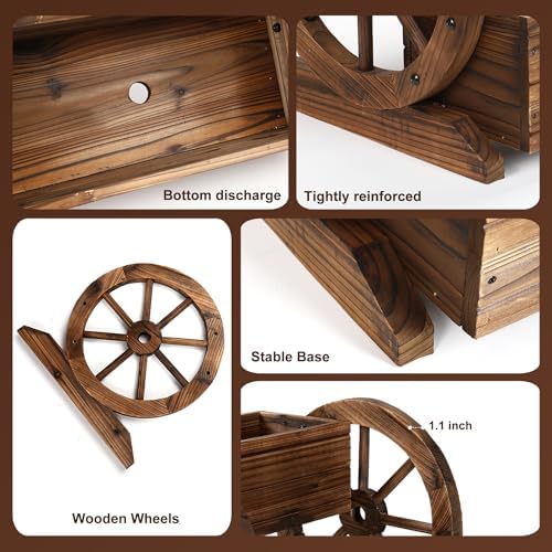 OIPRTGFJ Wooden Wagon Planter Box, Garden Planter with Wheels,Decorative Planter for Flowers Herbs Vegetables for Indoor & Outdoor Décor, Flower Cart for Patio Garden Balcony - Image 2