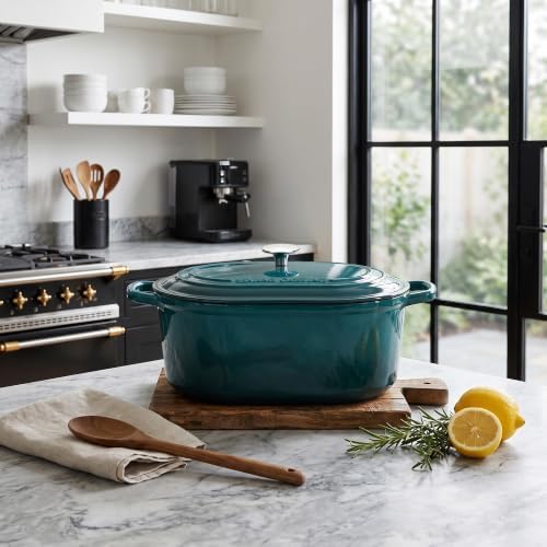 EDGING CASTING Enameled Cast Iron Oval Dutch Oven, 6QT, Darkcyan - Image 6