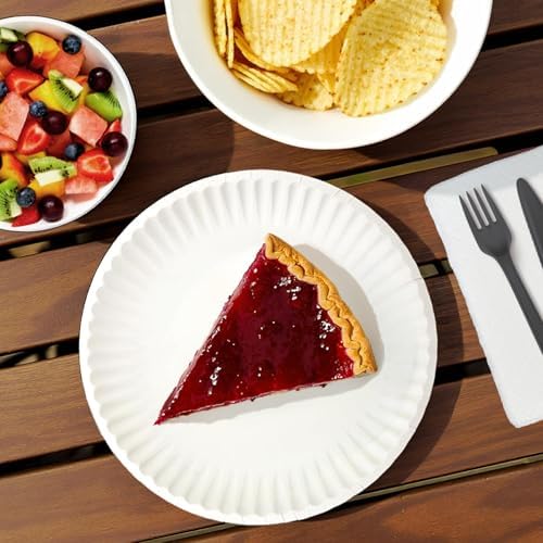 Amazon Basics 9" Uncoated White Paper Plates, Microwave Safe, Commercially Compostable, 1200 Count (Pack of 12) - Image 4