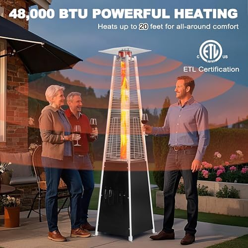 Nuu Garden Outdoor Propane Patio Heater, Pyramid Outdoor Heater with Wheels, Hammered Bronze Tower Portable Heater with Quartz Glass Tube for Garden, Terrace, Black - Image 6