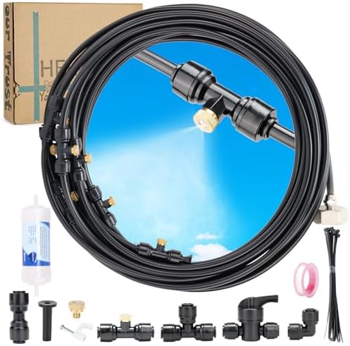Misters for Outside Patio, 88ft Misting Line + Filter + 37 Brass Misting Nozzles +Brass Adapter(3/4") Misting System for Garden, Greenhouse, Trampoline and Chicken Coop by Unknown