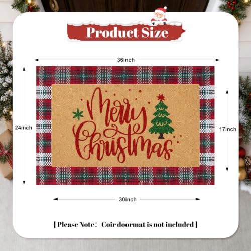 Christmas Door Mat 24"x35" Buffalo Plaid Cotton Washable Outdoor Rug - Image 2