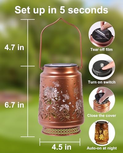 2 Pack Sunflower Solar Lanterns Outdoor Waterproof, Garden Decor Birthday Gifts for Women Mom Grandma Sister, Metal Hanging Solar Lights Outside Decorative for Backyard Patio Lawn Pathway Landscape - Image 4