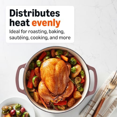 Amazon Basics Enameled Cast Iron Dutch Oven Pot With Lid, 7.3-Quart, Round, Dual Handles, Heavy-Duty, Oven Safe for Stews, Roasting & Baking, Clay - Image 2