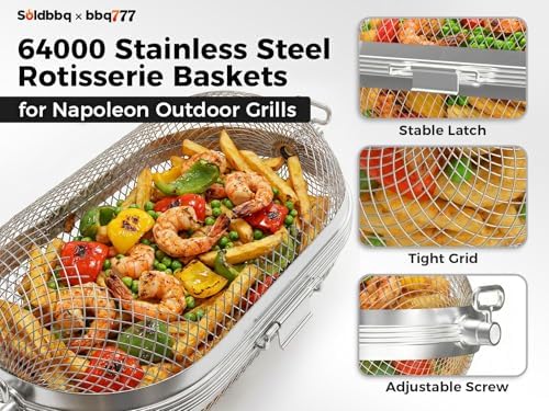 64000 Rotisserie Baskets for Napoleon Outdoor Grills, Universal Stainless Steel BBQ Rotisserie Basket Accessory for Weber, Big Green Egg, for Most Spit Rods of Grills Rotisserie,Capacity up to 4.5 lbs - Image 4